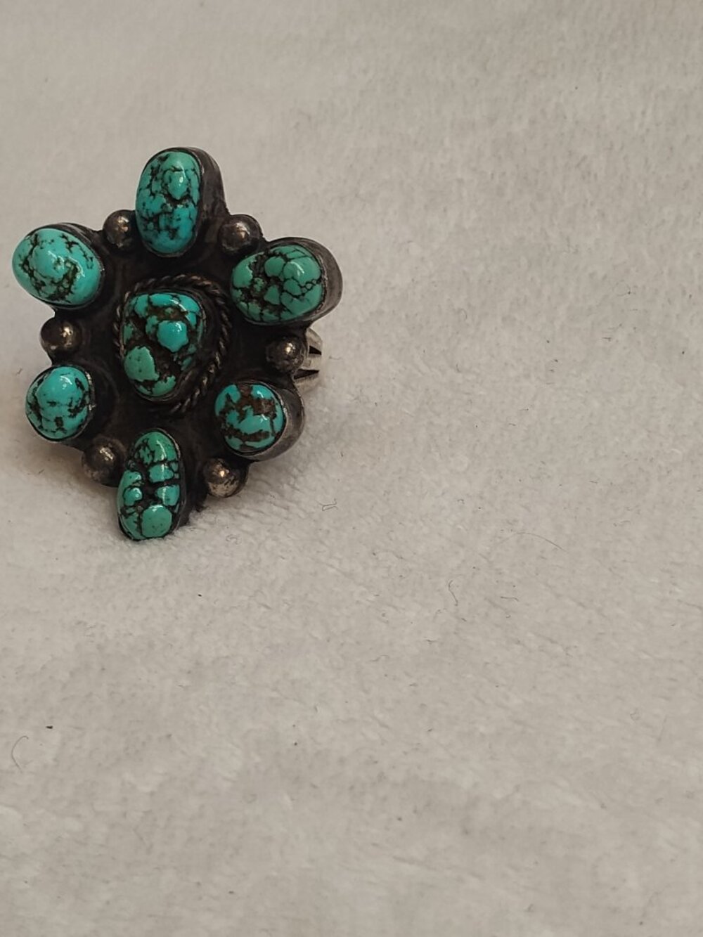 Vintage Navajo Turquoise Cluster Sterling Silver Ring Native American Southwest - Picture 6 of 13